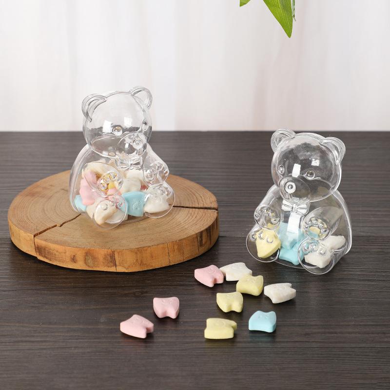 12pcs Clear Bear Shape Gift Box Plastic Jewelry Candy Storage Container Baby Shower Favors Wedding Birthday Party Christmas Gift