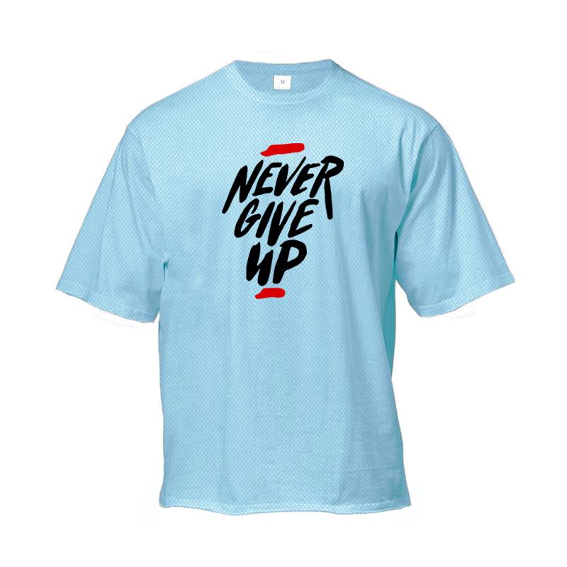 Muscleguys Never Give Up Printed Mens Loose Running T-shirt Summer Quick Dry Gym Fitness Clothing Bodybuilding Sports Half Sleeve T Shirt