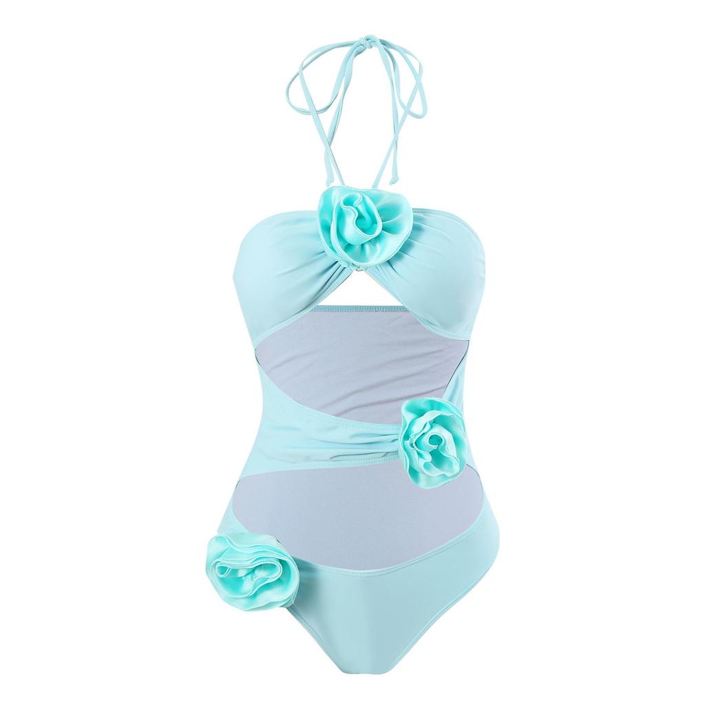 2024 Neue 3D-Blumenröhren-Bademode für Damen mit Neckholder, schulterfrei, einteiliger Badeanzug für Damen, Badeanzug, Blau, Schwarz, Weiß, Monokini