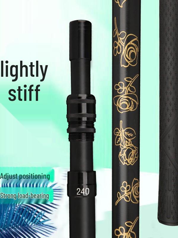 Telescopic Carbon Fiber Landing Net Pole with Lightweight Aluminum Alloy Positioning for Wild and Pit Fishing (Black/Gold).