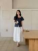 Endeopobeu Cotton Flare Lace Pintuck Long Skirt _ White