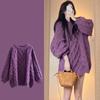 Women's crew neck twist knitted sweater new autumn and winter purple outer wear sweet sweater women's lazy outer wear top