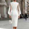 Women's Mesh Sleeve Bodycon Dress Fitted Evening Gown for Formal Events