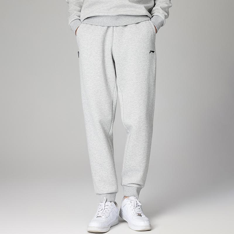 Li Ning Badminton Series Athletic Casual Series Fitted Thick Solid Color Knitted Sweatpants Men bottoms AKLVD49-2