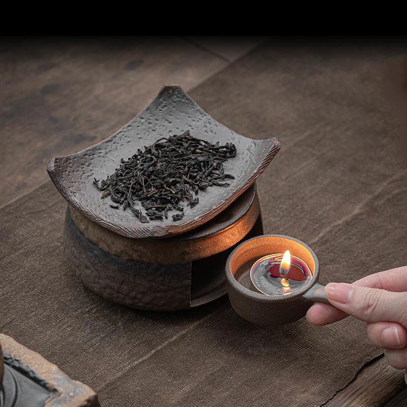 Vintage Tea Roasting Stove Set with Gilded Iron Glaze Heating Base Warm Tea Roasting Stove Tea Ceremony Accessories