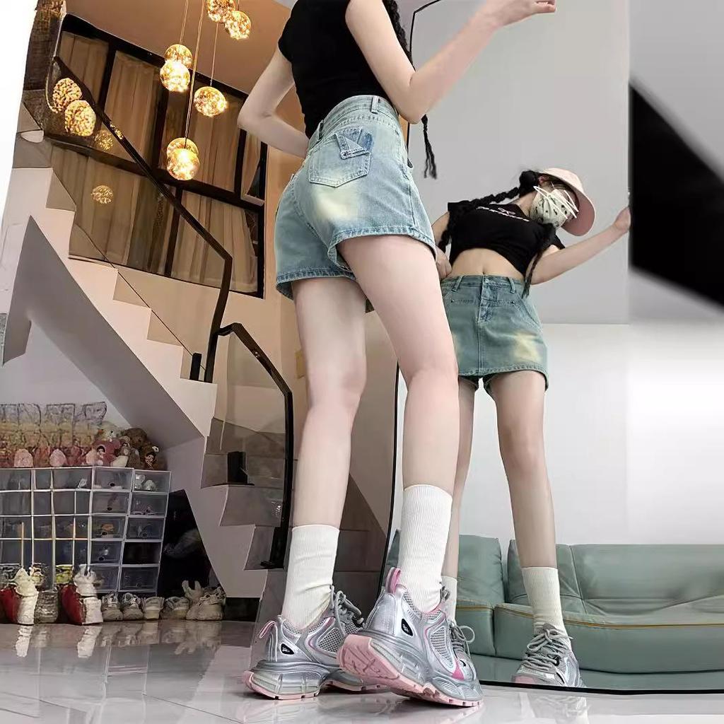 Spicy Girl High-Waisted A-Line Denim Skirt - Slimming Summer Hip-Hugging Hot Pants for Women