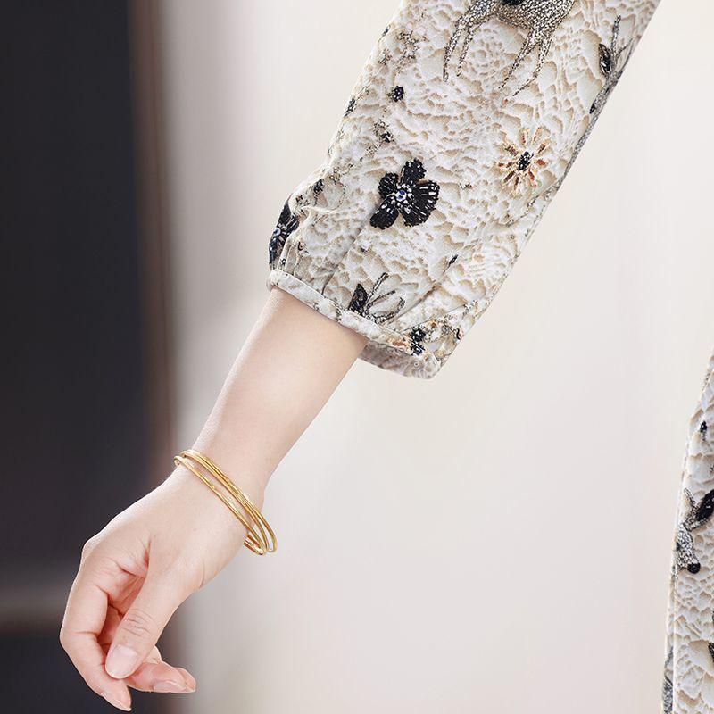 Summer Fashion Floral Print Three-quarter Sleeve Dress for Women Slim Fit Casual Midi Dress