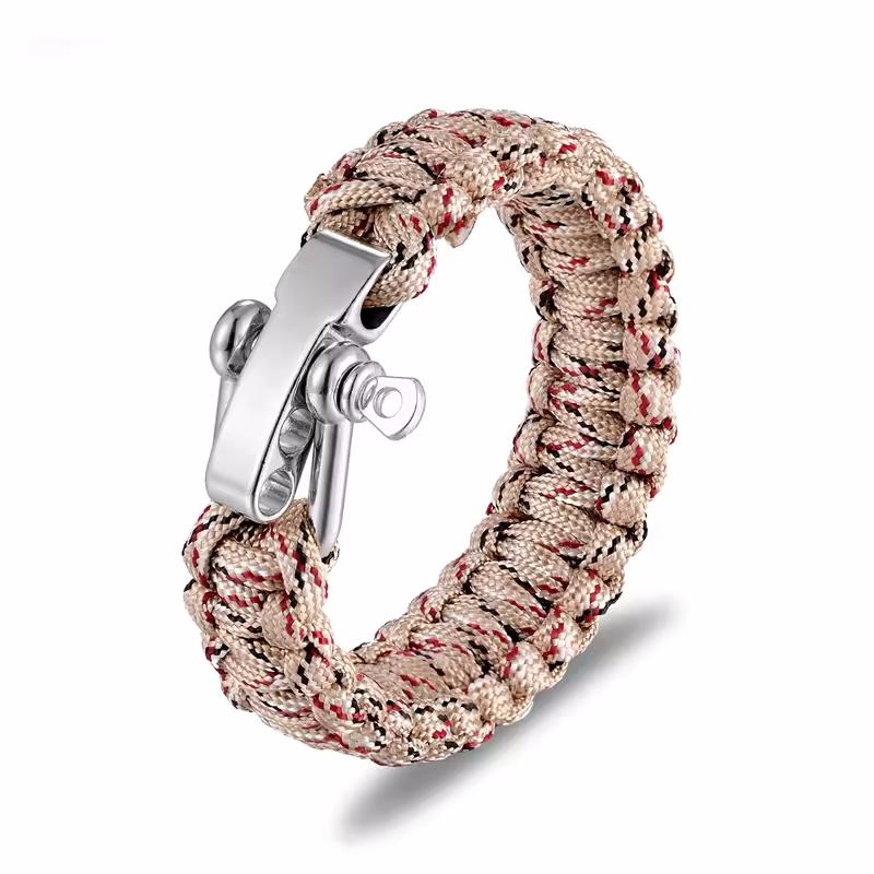 

Survival Paracord Bracelet Men Three-Holes Adjustable U-Type Buckle 550 Parachute Rope Outdoor Camping Hiking Emergency