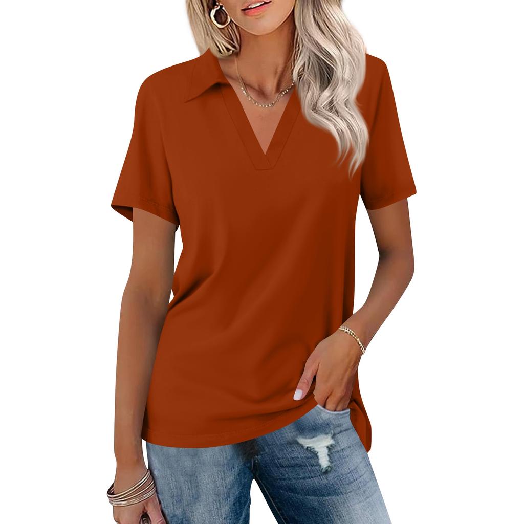 Damenmode Lässig Revers Kurzarm Farbe Hemd Damen Up Tops