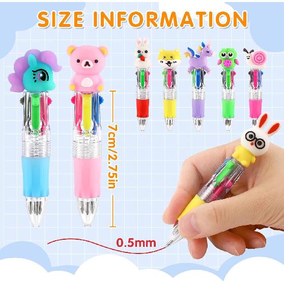 arscniek 40Pcs Multicolor Pen in One, 4-in-1 0.5mm Fine Point Cute Pens, Fun Kawaii Ballpoint Pen for Children's Party Favors, Classroom Prizes,