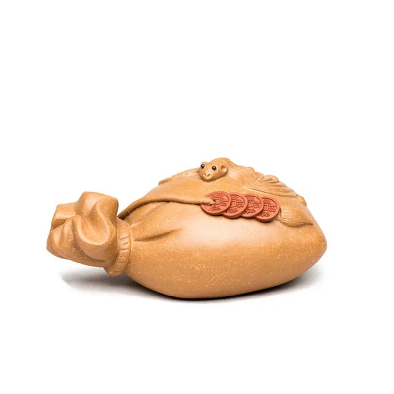 Chinese Yixing Purple Clay Tea Pet Lucky Money Bag Model Ornaments Handmade Sculpture Crafts Desktop Decors Tea Set Decoration