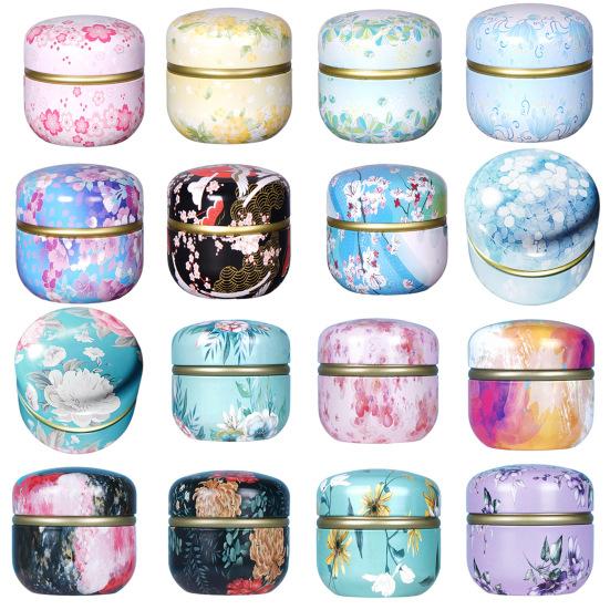 Tea Can Flower Print Wear-Resistant Tinplate Tin Can with Sealed Cover Home Storage