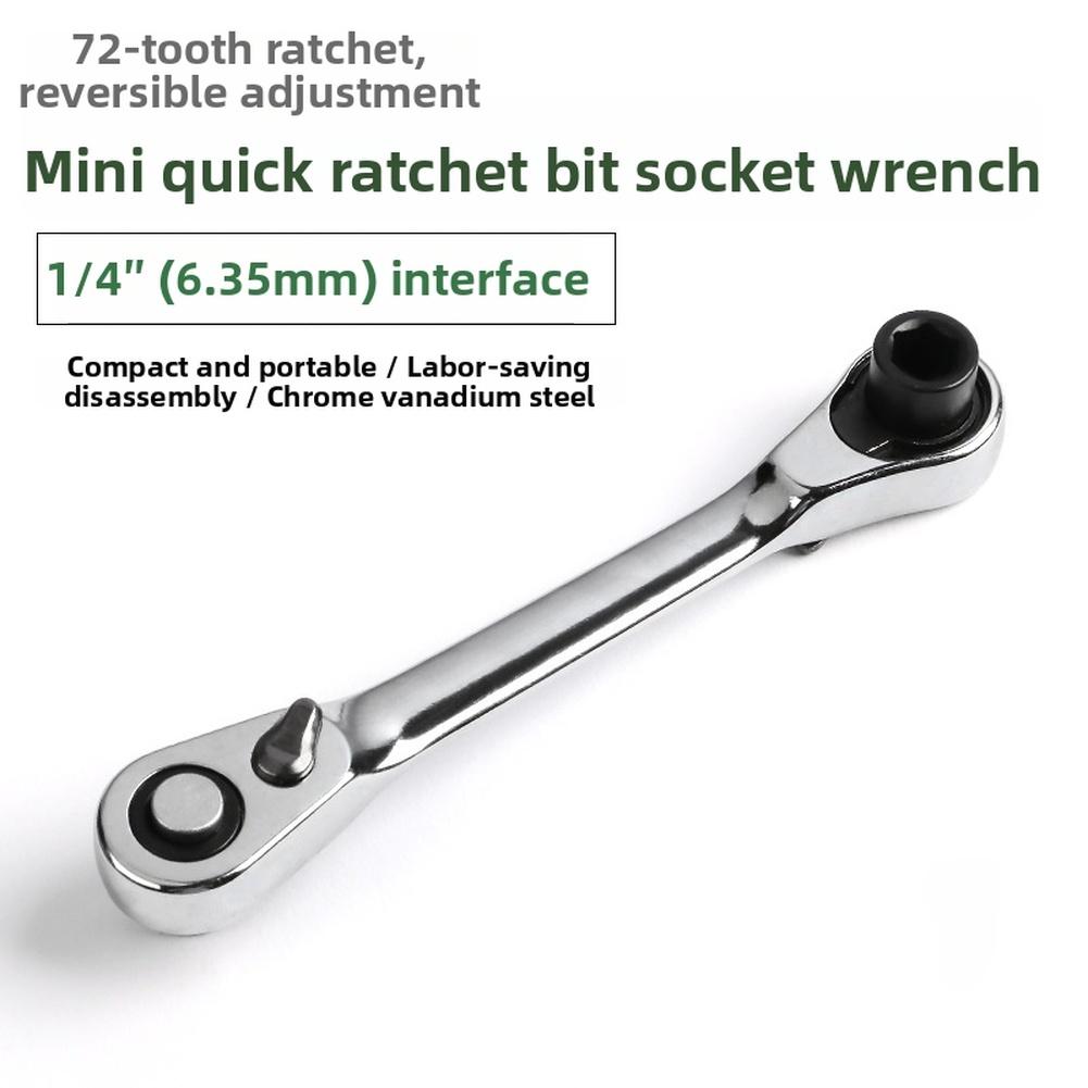 Ratchet Wrench Mini 72 Tooth 14 Inch with Quick Release 1/4 Inch Hex Bit Socket Driver Reversible Chrome Vanadium Steel Alloy