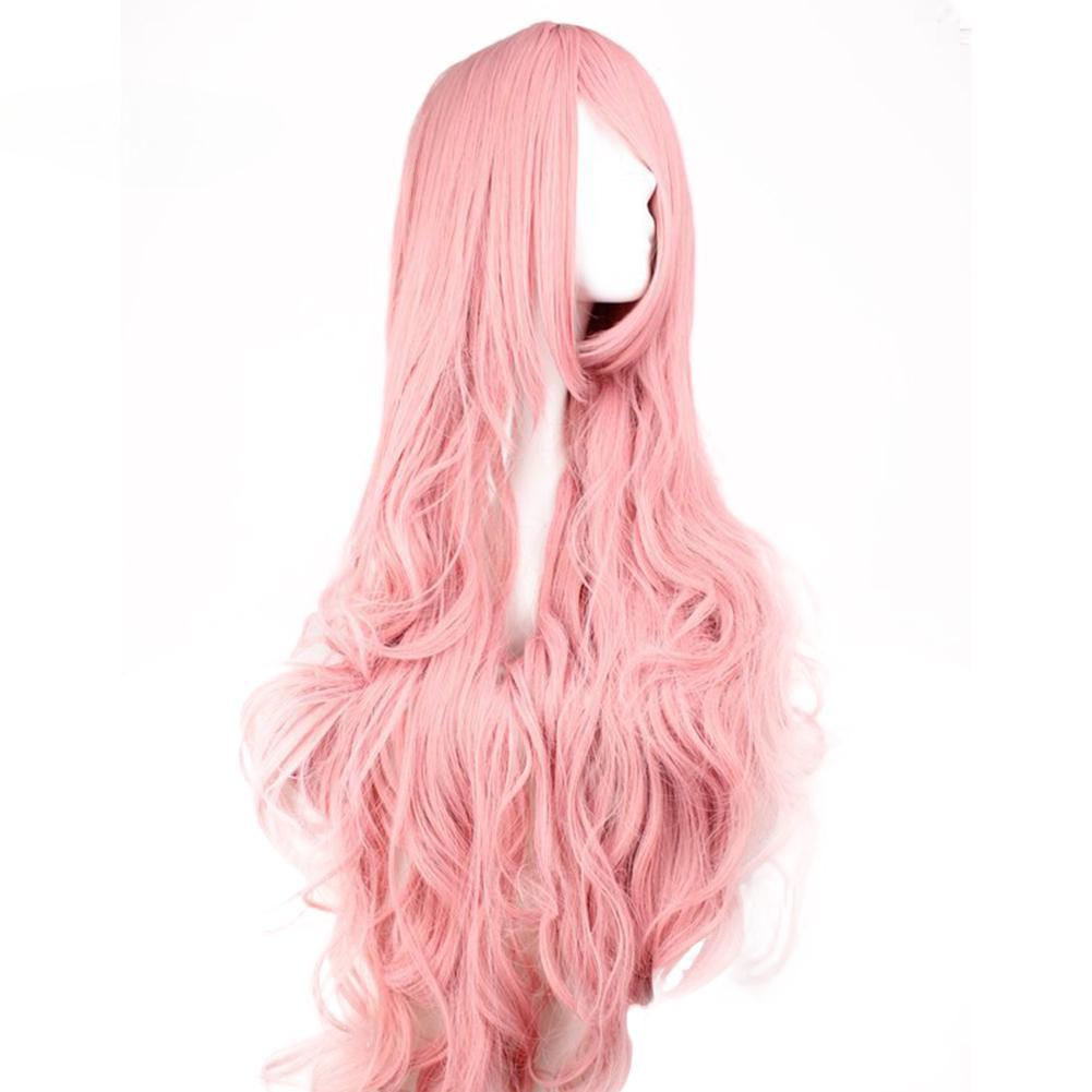 Rosa Natürliche Lange Lockige Perücke Damen Flauschiges Haarteil für Cosplay Party