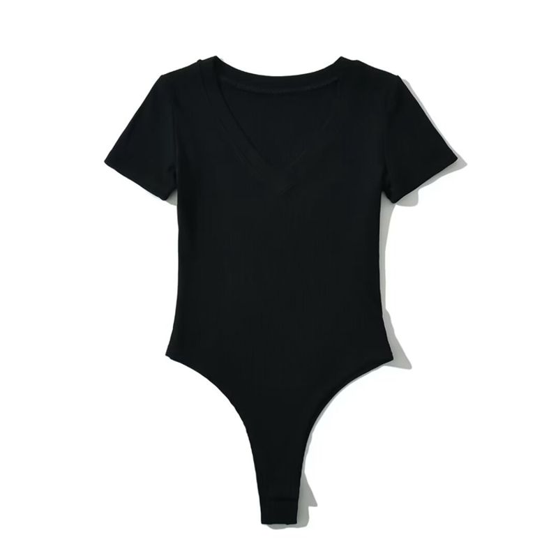 

Za2024 Summer New Product Women s Clothes Fashion Style Skinny Slimming Bottoming Basic Style T-shirt V-neck Half Sleeve Jumpsuit Black L