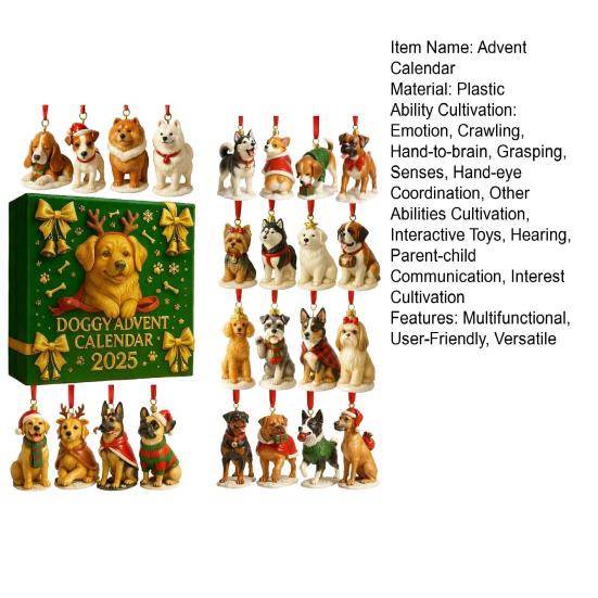 Dog Advent Calendar 24 Days Countdown Box Acrylic Puppy-Themed Ornament for Christmas Tree Multifunctional Holiday Decor for Kids And Pet Lovers