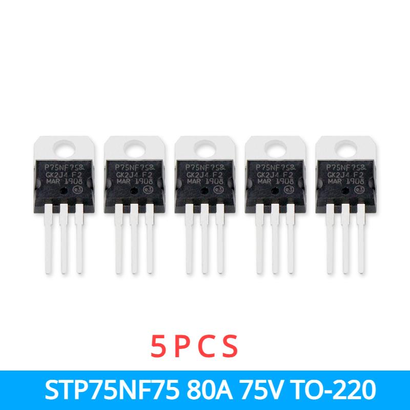 5PCS STP75NF75 P75NF75 80A 75V TO-220 Triode Transistor Kit Transistors Assortment Transistor Kit