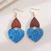 Ethnic Style Temperament Wooden Patchwork Printed Hollow Acrylic Heart Shaped Earrings For Women