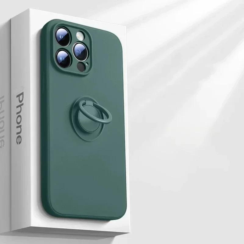 Magnetic Soft Silicone Phone Case For iPhone 17 Air 16 15 14 13 12 11 Pro Max 16 Plus Full With Ring Holder Shockproof Cover
