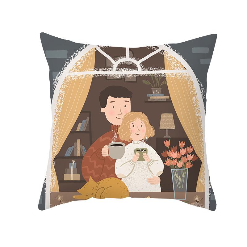 Shopee Valentine's Day Pillow Cover Home Sofa Cushion Cover Peach Skin Printed Living Room Bedroom Cushion Cover