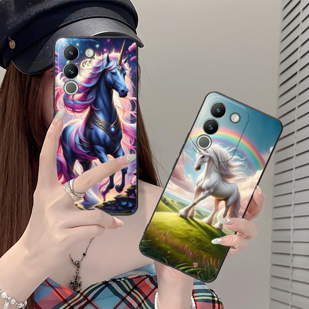 Fantazijos vienaragio mobiliojo telefono dėklas skirtas VIVO V60 V50 V40 V30 V29 V27 V25 V23 Pro Lite 5G Spalvingas spausdintas dangtelis Išmanusis telefonas Prabangus