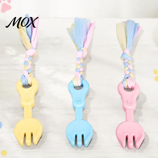 Small Medium Dog Play Toys Pet Molar Teeth Cleaning Fork Toy, Durable Woven Rope Training Macaron Aggressive Chewers Colors Interactive TPR
