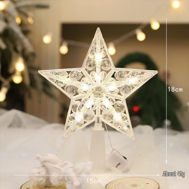 Christmas Transparent Luminous Star Tree Topper - Light-up Five-Pointed Decoration