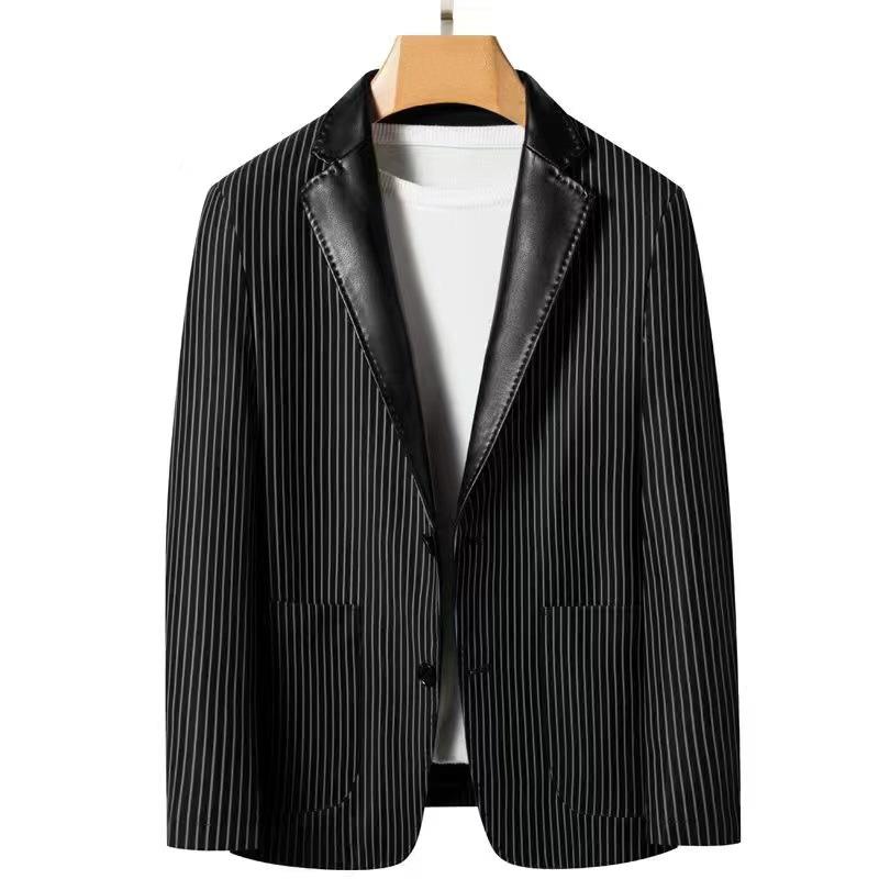 Genuine Leather Leather Jacket Men's Jackets In Young Men's Business Casual Leather Suit Striped High-grade Fall Leather Jacket