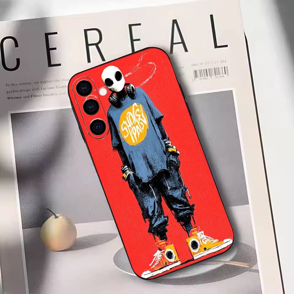 Hip-hop Comic Character Sticker Phone Case For Samsung Galaxy A73,A72,A71,A70,A53,A52,A51,Soft Silicone Black Cover