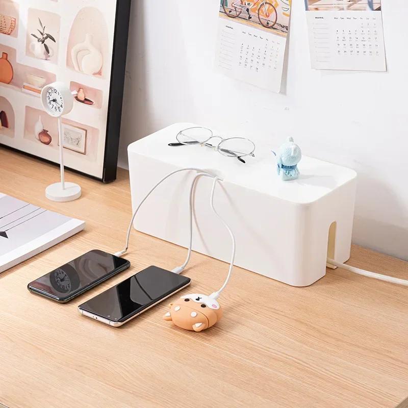 Cable Storage Box Wooden Power Line Storage Case Dustproof Charger Socket Organizer Wire Case Home Cable Winder Organizer