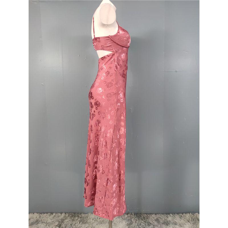Trade Order Cross-Border Quick Sale Exquisite Jacquard Print Sling Backless Gyaru Tight Figure Flattering Chest Emphasizing Jumpsuit Long Dress