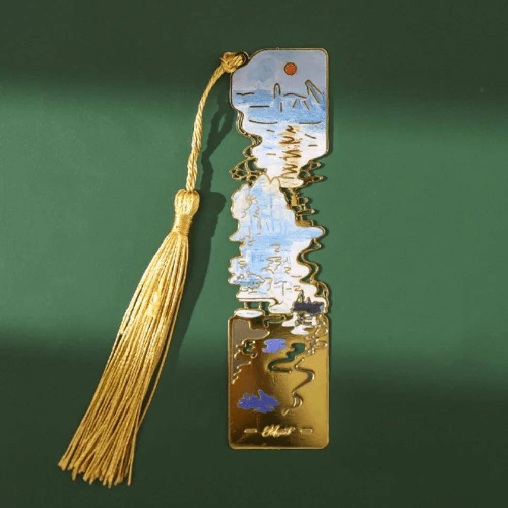New Hollow Design Book Page Clip Super-thin Floral Painting Book Mark Sunrise Blossoms Beach Metal Bookmark Holiday Gifts