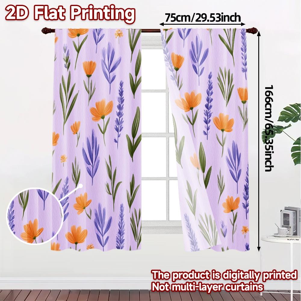 Flat Printing Curtains Without Rod Floral Lavender Daisy Design Valentine Is Day Festival Creative Set Of 2 Made Polyester