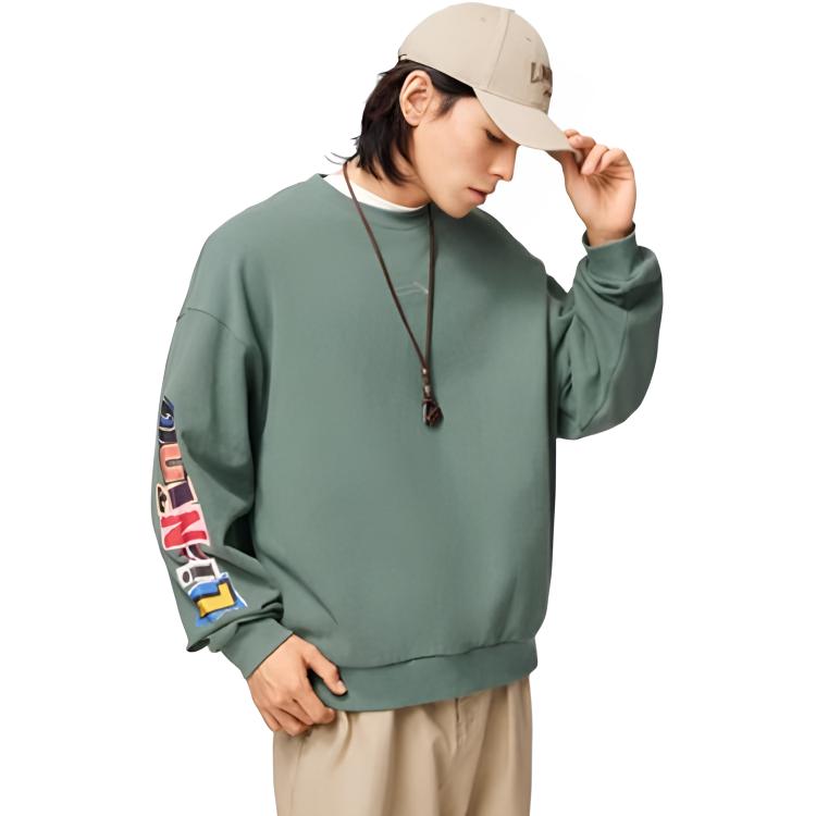 Sudadera con cuello redondo y estampado de letras Li Ning para hombre sudadera Qianshan-Cui AWDU137-5