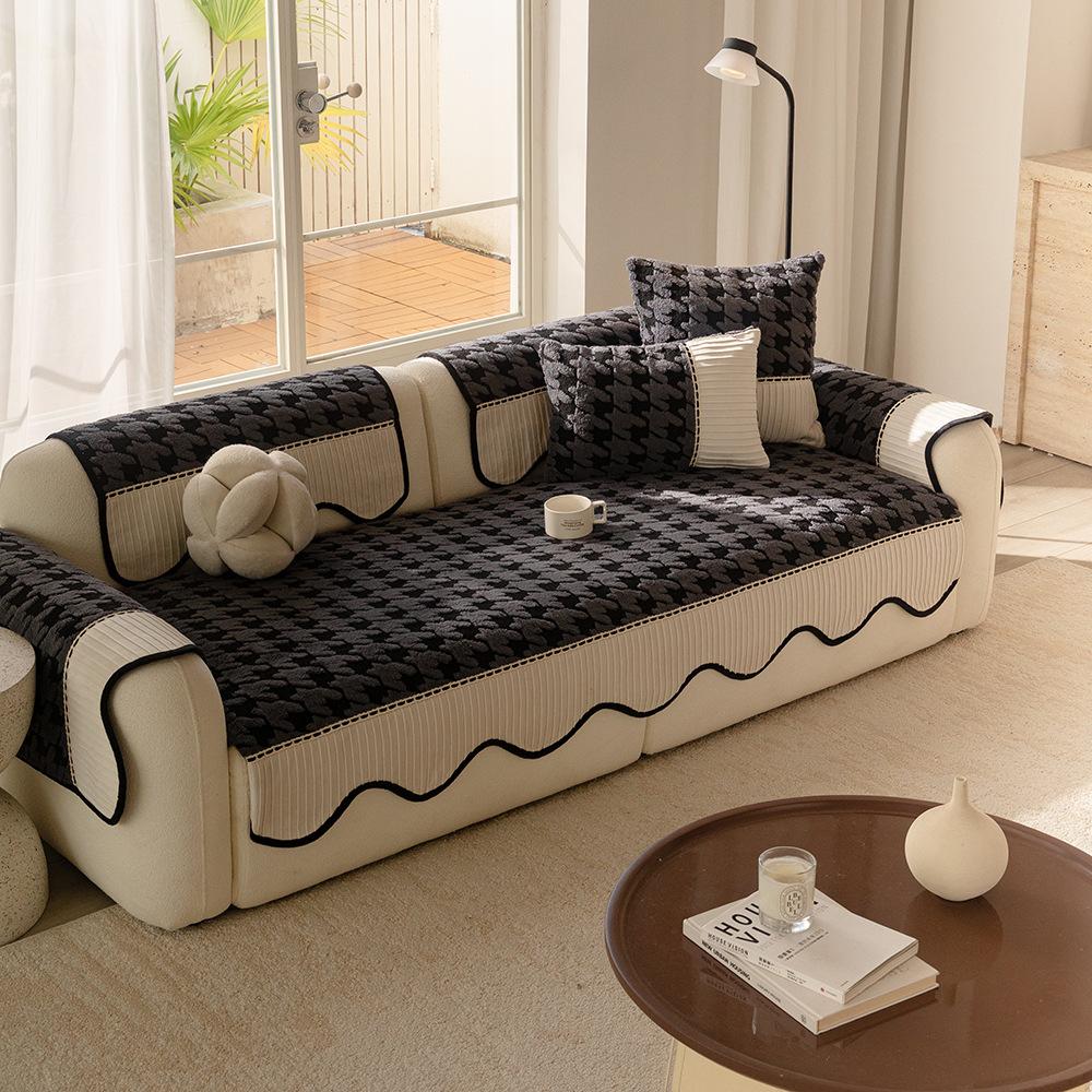 Thousand Bird Grid Sofa Cover Cloth Thickened Anti Slip and Anti Cat Scratch Sofa Cushion Cover Non Sticky Fur Autumn and Winter