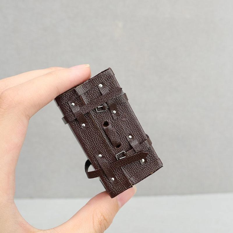 Portable Old Fashioned Wood Leather Luggage Models Small Dollhouses Furniture Accessories Coffee Colored Designs