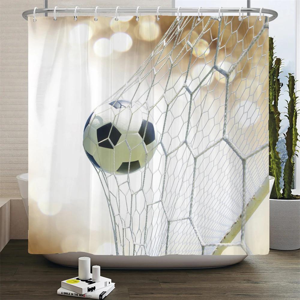 Football Shower Curtain Waterproof Bathroom Curtains Sports Style Print Bath Partition Curtain Decorate Curtains With Hooks