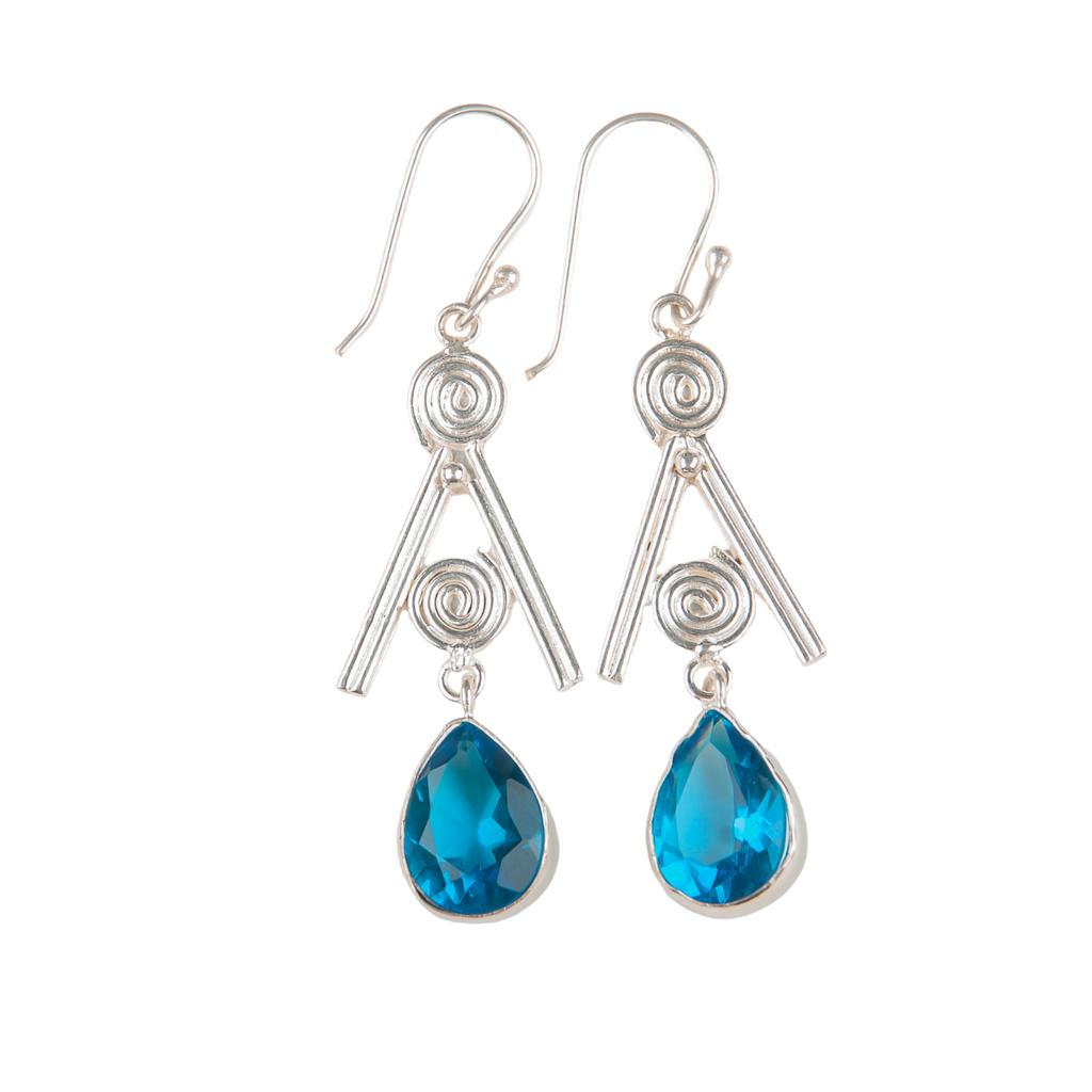 Swiss Blue Topaz Gemstone 925 Sterling Silver Jewelry Handcrafted Earrings 2.4" EE-86-8