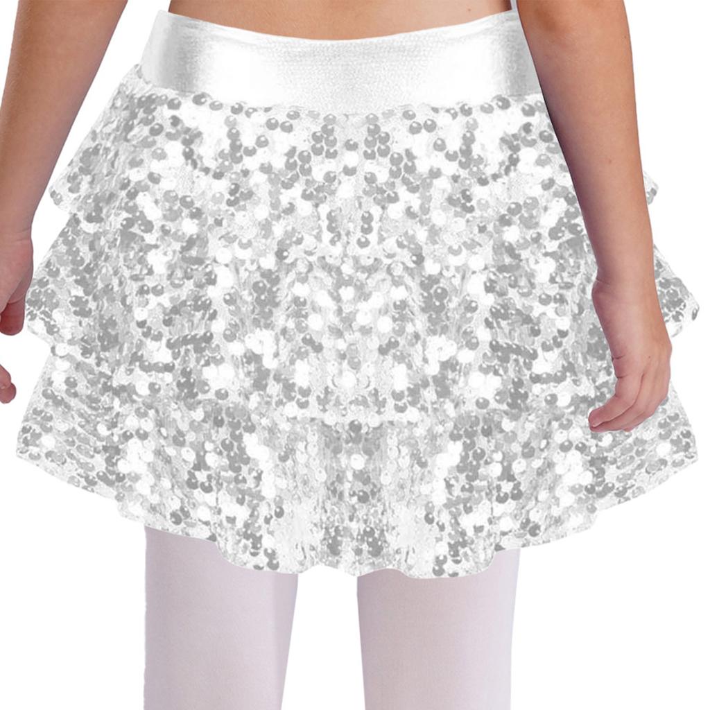 Mädchen Glänzende Pailletten Tanzshorts Gestuftes Rüschenrock-Design Metallic Elastischer Bund Culottes