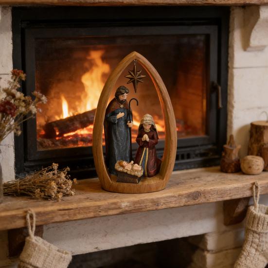 Nativity Scene Figurine Resin Holy Family Ornament Mary Joseph And Baby Jesus Statue Religious Christmas Table Centerpiece Gift for Christians