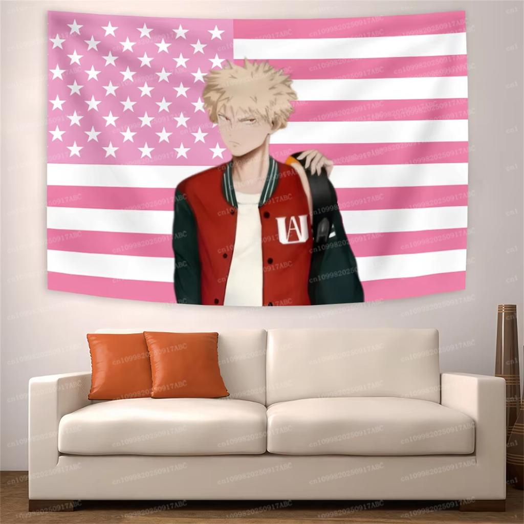Home Decor Gift Anime My Hero Academias Bakugou Katsuki American Flag Tapestry Dormitory Bedhead Background Cloth Aesthetic Room