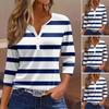 2025 Summer New Women's Casual V-Neck Button Striped T-Shirt Fashion Versatile Top for Europe and America