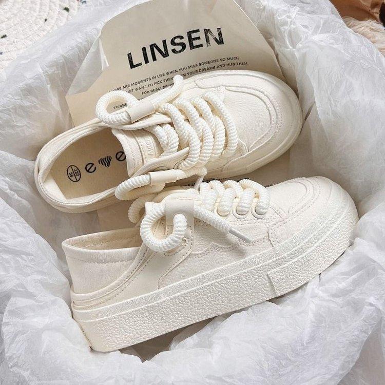 Canvas board shoes single shoes half drag one pedal casual spring and autumn lace-up women's sports shoes