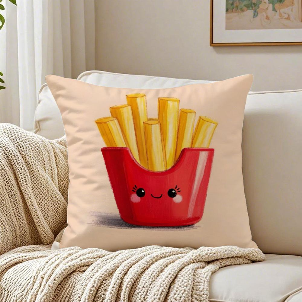 Cute Illustration of Hamburger Fries and Pizza Cushion Cover Pillowcase Antidustmite Living Room Sofa Decor Cushion Room
