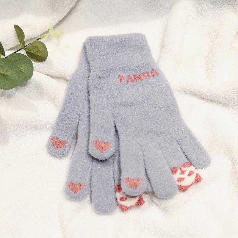 Autumn and winter five-finger gloves knitted student thickened cartoon panda cute warm