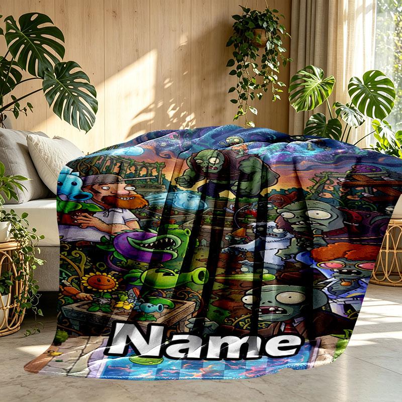 Custom Name Personalized Plants vs. Zombies Print Blanket, Home Decor, Bedroom, Sofa, Camping, Couch, Gifts for Birthday Christmas