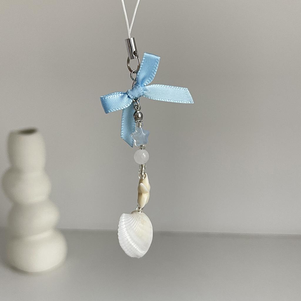 SHIXIN Boho Starfish Scallop Love Keychain Acrylic Bowknot Flower Imitation Pearl Bag Pendant Key Chain Anti Loss Phone Chain