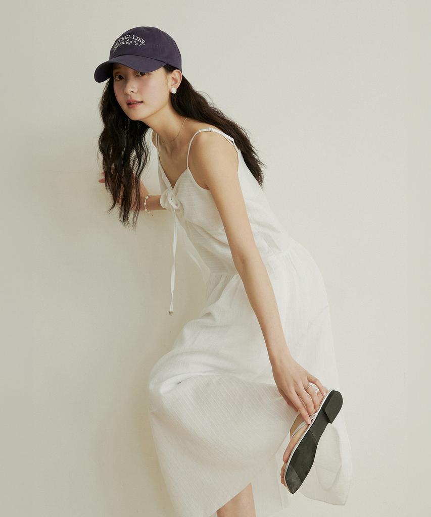 ADAUL Front Drawstring Sleeveless Long Dress - White