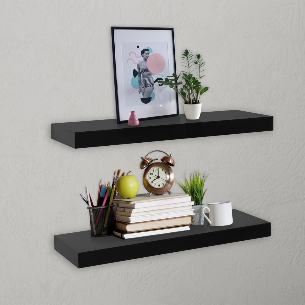 Floating Shelves Set of 2 Black 40 x 20 x 3.8 cm