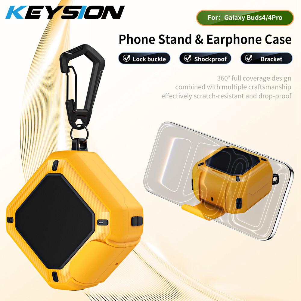 KEYSION Bluetooth Earphone Case for Samsung Buds 4 Pro Silicone+PC With Phone Stand Hook Shockproof Cover for Galaxy Buds4 4 Pro for Galaxy Buds4 Pro жёлтый